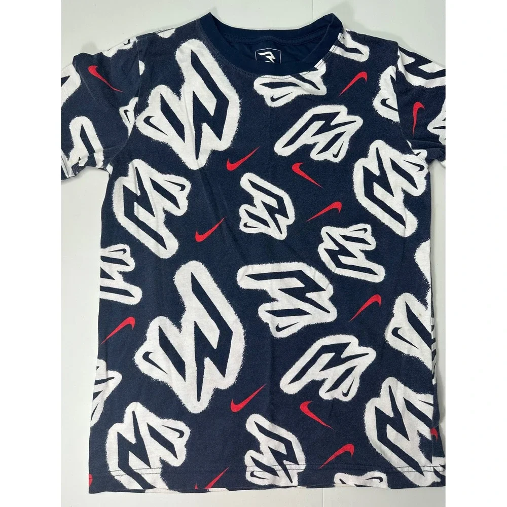 Nike Boys Large Navy Blue Graphic Swoosh T-Shirt Short Sleeve Tee